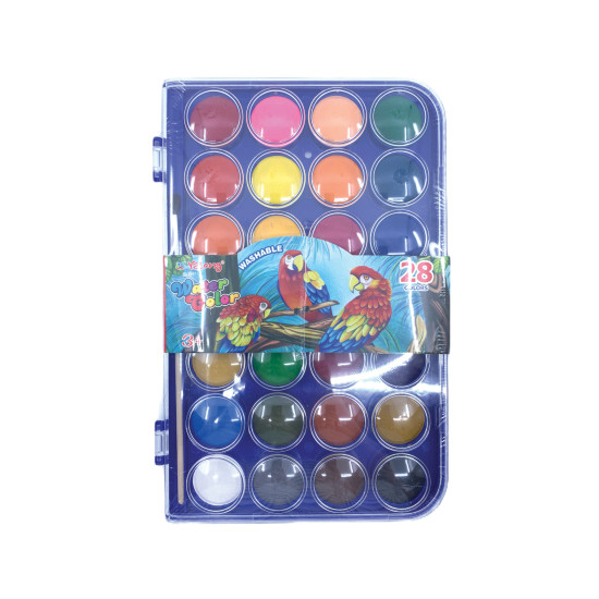 Νερομπογιές Ξηρές Πλενόμενες Σε Παλέτα Με Πινέλο 28 Χρώματα 24x16x1.5cm Σ12