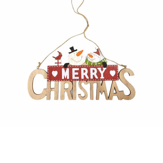 Χριστουγεννιάτικη Κρεμαστή Ταμπέλα Merry Christmas Χιονάνθρωπος 26,5x13,4cm