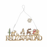 Χριστουγεννιάτικη Κρεμαστή Ταμπέλα Feliz Navidad Έλκηθρο Χρυσό Glitter 11x10,5x1cm