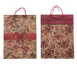 Τσάντα Δώρου Μπορντό-Μπέζ Λουλούδια Διάφορα Σχέδια 15x6x20cm