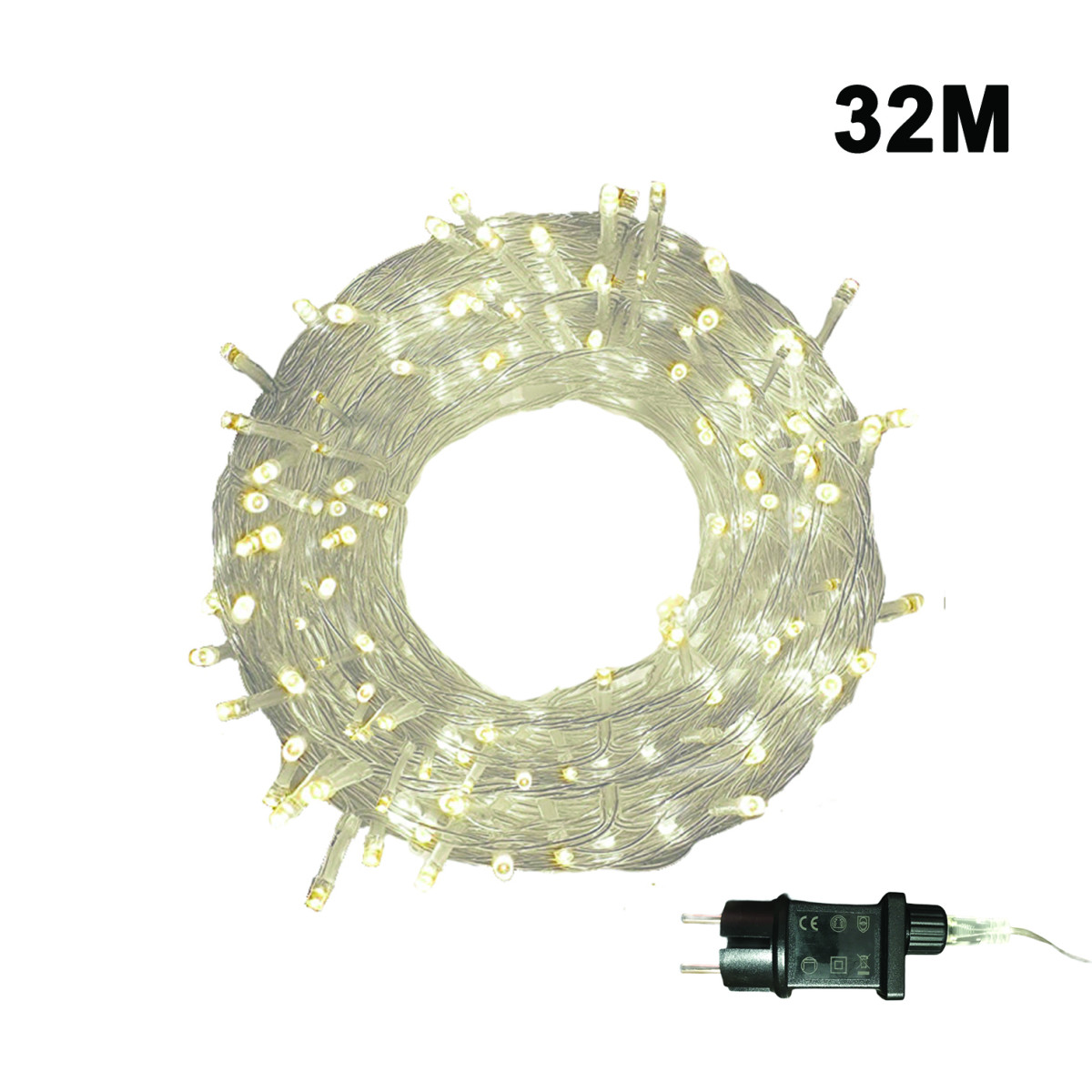 500 Λαμπάκια LED Σταθερά, Επεκτεινόμενα, Με Διάφανο Καλώδιο 32m - Λευκό Θερμό
