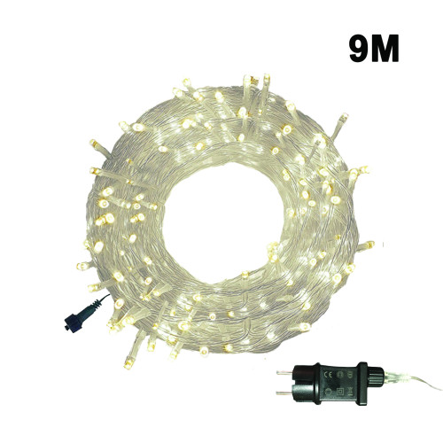 100 Λαμπάκια LED Σταθερά, Επεκτεινόμενα, Με Διάφανο Καλώδιο 9m - Λευκό Θερμό