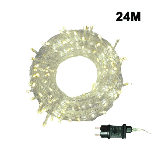 300 Λαμπάκια LED Σταθερά, Επεκτεινόμενα, Με Διάφανο Καλώδιο 24m -  Λευκό Θερμό