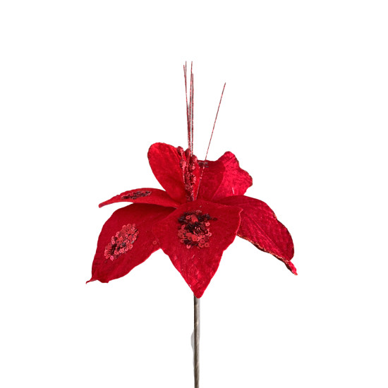 Χριστουγεννιάτικο Διακοσμητικό Αλεξανδρινό Κόκκινο Πούλιες Glitter Φ25 30cm Σ72