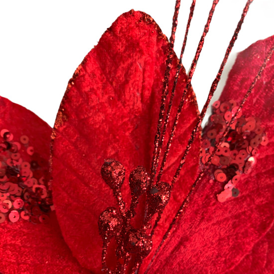 Χριστουγεννιάτικο Διακοσμητικό Αλεξανδρινό Κόκκινο Πούλιες Glitter Φ25 30cm Σ72