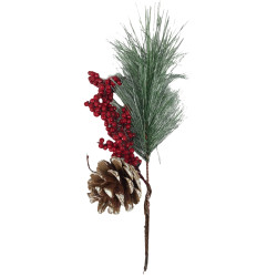 Χριστουγεννιάτικο Διακοσμητικό Κλαδί Πράσινο Μικρά Berries Κουκουνάρι 23cm Σ144