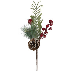 Χριστουγεννιάτικο Διακοσμητικό Κλαδί Πράσινο Berries Μήλο Κουκουνάρι Χρυσό Confetti 30cm