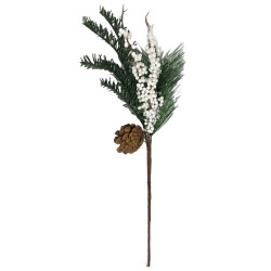Χριστουγεννιάτικο Διακοσμητικό Κλαδί Πράσινο Κουκουνάρι Λευκοί Καρποί 38cm
