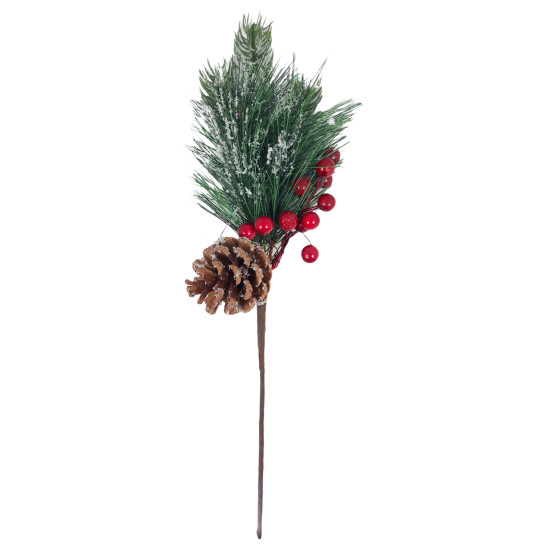 Χριστουγεννιάτικο Διακοσμητικό Κλαδί Ελάτου Berries Κουκουνάρια Χιονισμένο 35cm