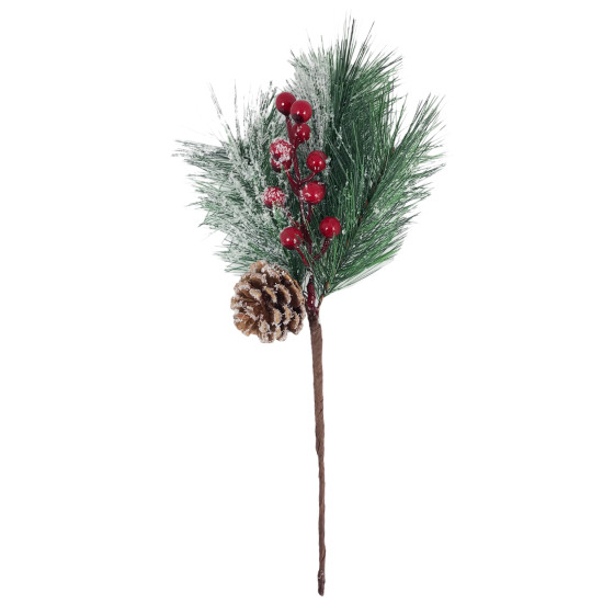Χριστουγεννιάτικο Διακοσμητικό Κλαδί Berries Κουκουνάρι Χιονισμένο 35cm Σ96