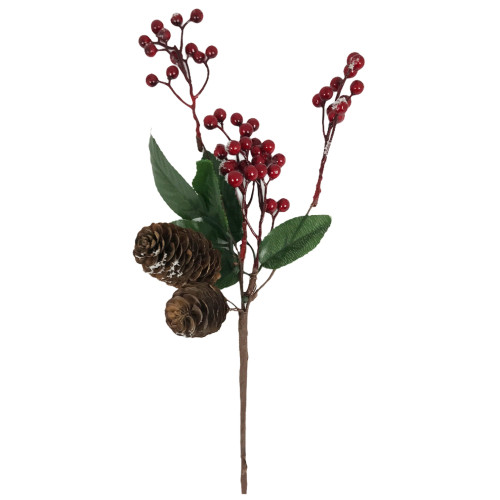 Χριστουγεννιάτικο Διακοσμητικό Κλαδί Berries Κουκουνάρια Φύλλα 43cm