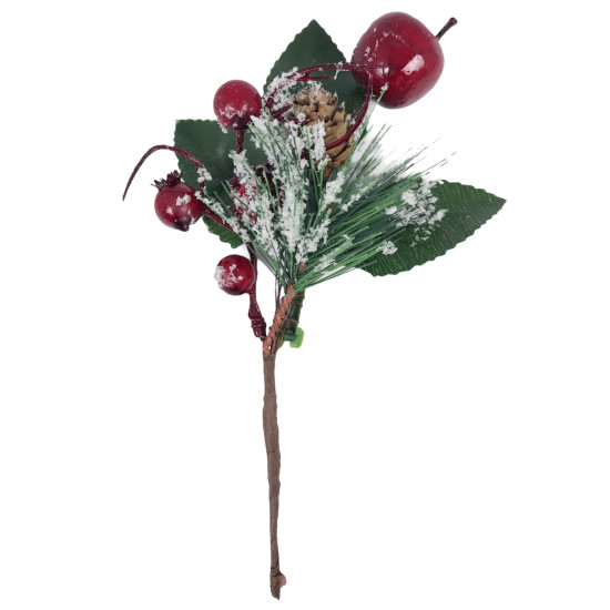 Χριστουγεννιάτικο Διακοσμητικό Κλαδί Πράσινο Χιονισμένο Κόκκινοι Καρποί 20cm Σ360