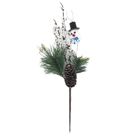 Χριστουγεννιάτικο Διακοσμητικό Κλαδί Χιονισμένο Χιονάνθρωπος 30cm