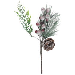 Χριστουγεννιάτικο Διακοσμητικό Κλαδί Ελάτου Berries Κουκουνάρια Χιονισμένο 30cm