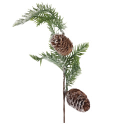 Χριστουγεννιάτικο Διακοσμητικό Κλαδί Ελάτου Χιονισμένο 2 Κουκουνάρια 40cm Σ90