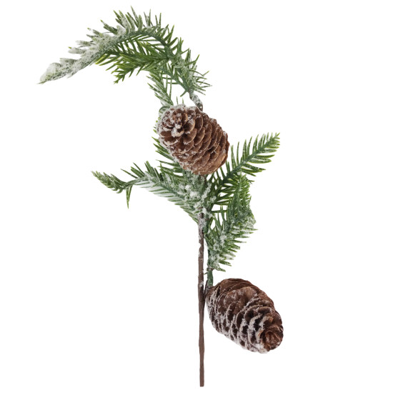 Χριστουγεννιάτικο Διακοσμητικό Κλαδί Ελάτου Χιονισμένο 2 Κουκουνάρια 40cm Σ90