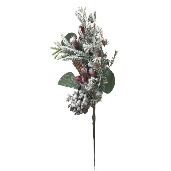 Χριστουγεννιάτικο Διακοσμητικό Κλαδί Ελάτου Berries Κουκουνάρια Φύλλα Χιονισμένο 36cm