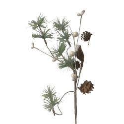 Χριστουγεννιάτικο Διακοσμητικό Κλαδί Πράσινο Glitter Κουκουνάρια Λευκοί Καρποί 30cm