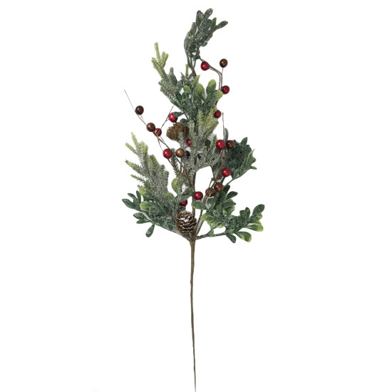 Χριστουγεννιάτικο Διακοσμητικό Κλαδί Glitter Berries Κουκουνάρι 60cm