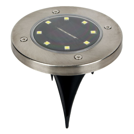 Ηλιακό Φανάρι Στρογγυλό Ασημί Γκαζόν 8 Led 12cm Σ4