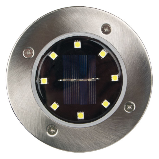 Ηλιακό Φανάρι Στρογγυλό Ασημί Γκαζόν 8 Led 12cm Σ4