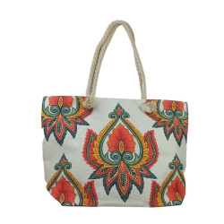 Τσάντα Θαλάσσης Im Linen Lotus Flower Λευκή Με Σχέδια 52x38x15cm