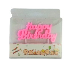 Κεράκι Γενεθλίων Ροζ Happy Birthday 4x8.5cm