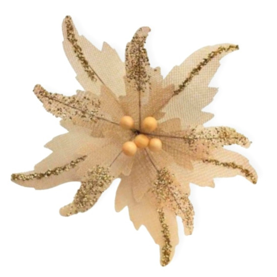 Χριστουγεννιάτικο Διακοσμητικό Αλεξανδρινό Μπεζ Χρυσό Glitter Φ33 17cm