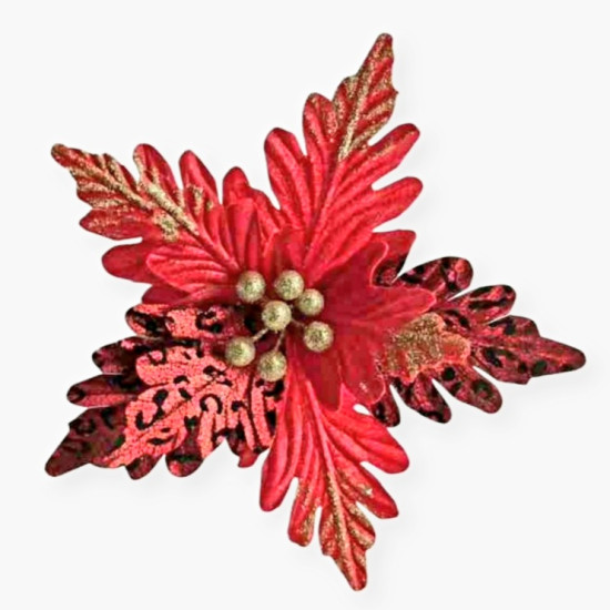 Χριστουγεννιάτικο Διακοσμητικό Αλεξανδρινό Κόκκινο Μαύρο Χρυσό Glitter 33cm