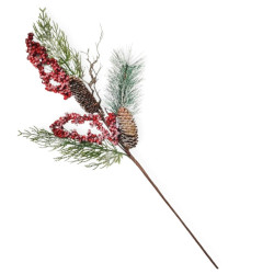 Χριστουγεννιάτικο Διακοσμητικό Κλαδί Πράσινο Κλαδάκια Berries Κουκουνάρια 70cm