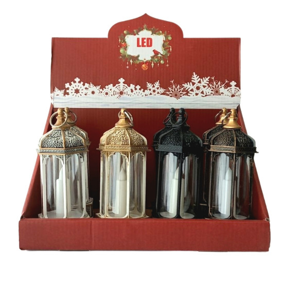 Διακοσμητικό Φανάρι Κερί Led Ανάγλυφα Σχέδια 4 Χρώματα 5,5x6,3x14,5cm Display 12