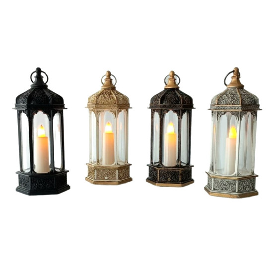 Διακοσμητικό Φανάρι Κερί Led Ανάγλυφα Σχέδια 4 Χρώματα 5,5x6,3x14,5cm Display 12