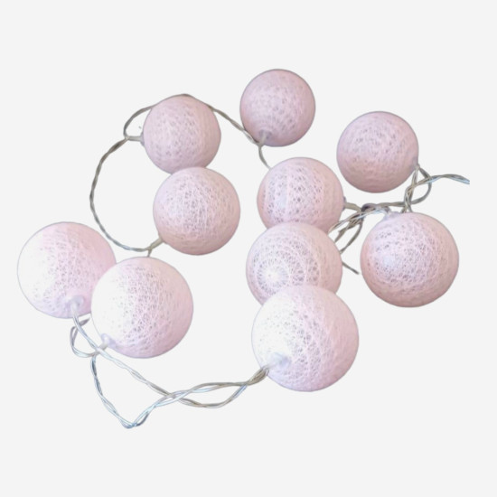 10 Διακοσμητικά Λαμπάκια Led Μπαταρίας Μπάλες 6cm Ροζ Δαντέλα 1,35m