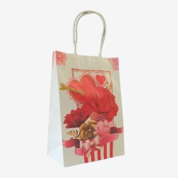 Τσάντα Δώρου Χάρτινη Kraft Λουλούδια Καρδιές 4 Σχέδια 19x9,5x26cm