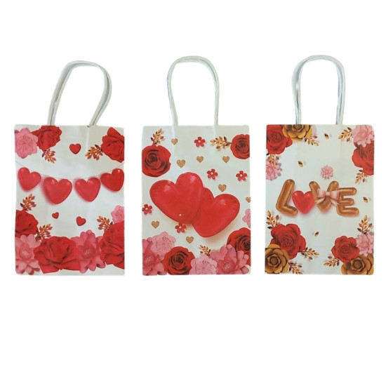 Τσάντα Δώρου Kraft Καρδιές 4 Σχέδια 26x12x33cm Σ12