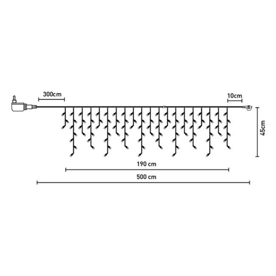 100 Λαμπάκια Βροχή LED 1,95x0,45m Σταθερά, Επεκτεινόμενα, Με Διάφανο Καλώδιο 5m  - Λευκό Ψυχρό