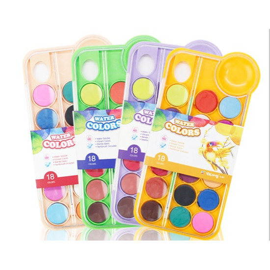 Νερομπογιές Ξηρές Πλενόμενες Σε Παλέτα Με Πινέλο 18 Χρώματα 4 Σχέδια 24x11x1cm Σ12