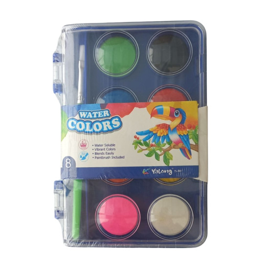 Νερομπογιές Ξηρές Πλενόμενες Σε Παλέτα Με Πινέλο 8 Χρώματα Σ12