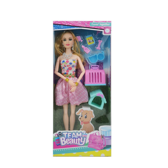 Κούκλα Μανεκέν 28cm Με Σπιτάκι Σκύλου & Αξεσουάρ