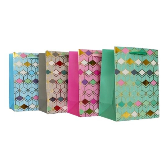 Τσάντα Δώρου Χάρτινη Ρόμβοι 4 Σχέδια 18x23x10cm Σ12