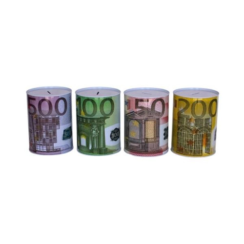 Κουμπαράς Μεταλλικός Ευρώ Ø10x15cm 3 Σχέδια