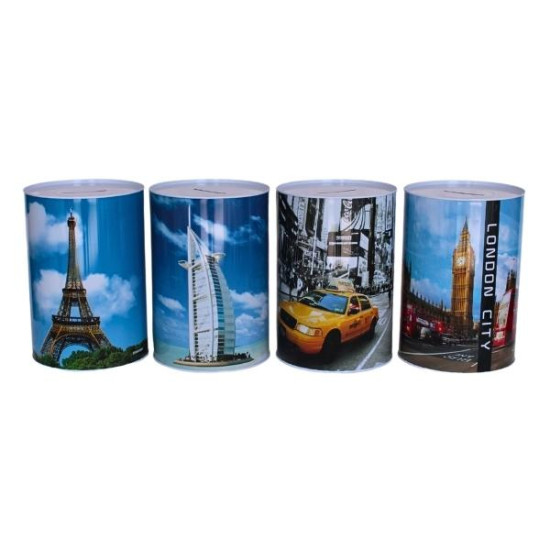 Κουμπαράς Μεταλλικός Πόλεις 15x22cm 4 Σχέδια