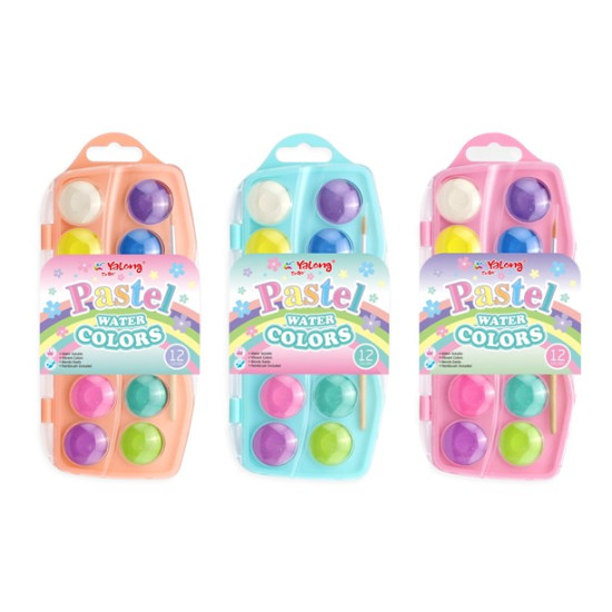 Νερομπογιές Ξηρές Pastel Σε Κασετίνα Με Πινέλο 12 Χρώματα 3 Σχέδια Σ24