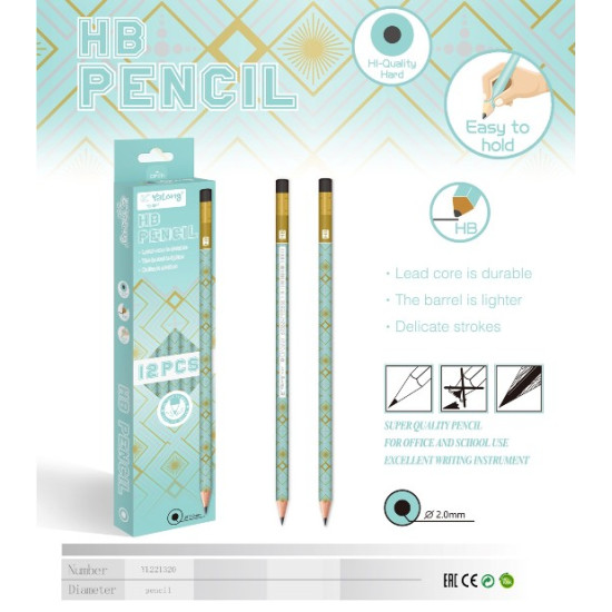 Μολύβια ΗΒ Με Γόμα Τυρκουάζ 12τμχ