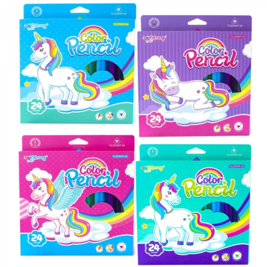 Ξυλομπογιές Λεπτές Μονόκερος 24τμχ 4 Σχέδια Σ4