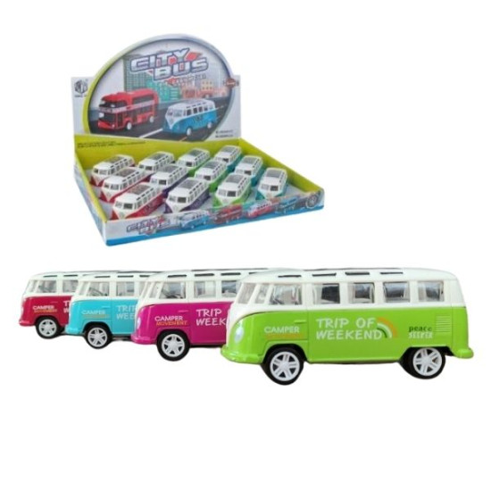 Λεωφορείο Vintage Pull Back 4 Χρώματα 9x3,5x3cm Display 12