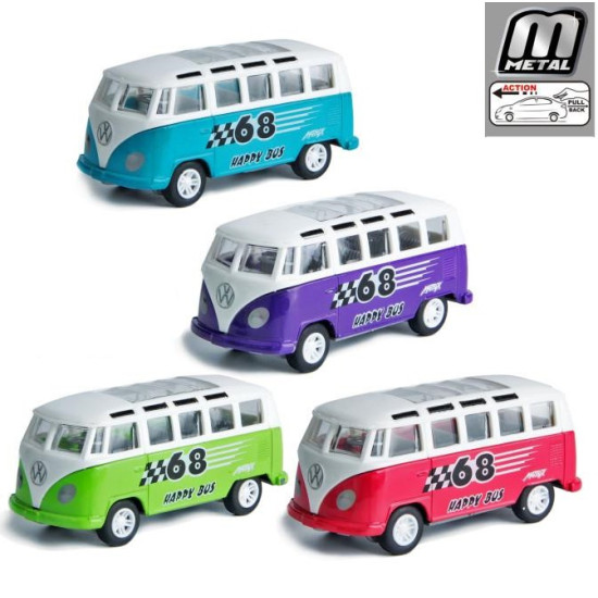 Λεωφορείο Vintage Pull Back 4 Χρώματα 9x3,5x3cm Display 12