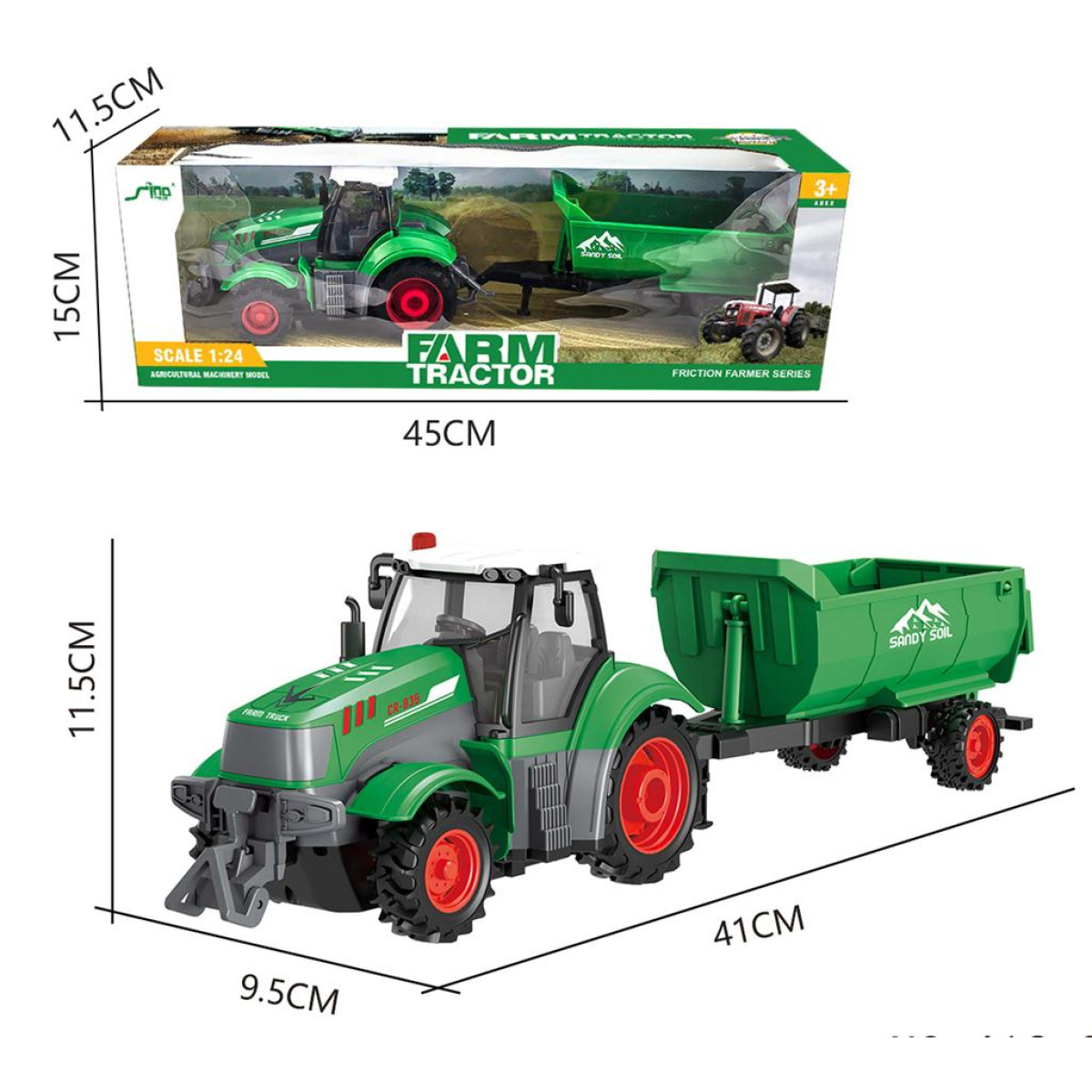 Τρακτέρ 1:24 Friction Με Καρότσα 41cm