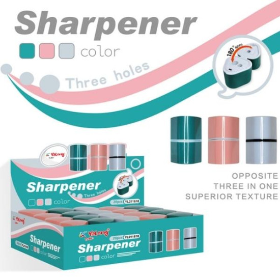 Ξύστρα Βαρελάκι Τριγωνική Με 3 Υποδοχές 3 Χρώματα  23x18x7cm Display 20