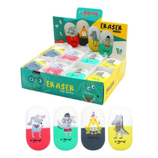 Γόμα Οβάλ Λευκή Με Ζωάκια 4 Σχέδια 16,5x14x4cm Display 24